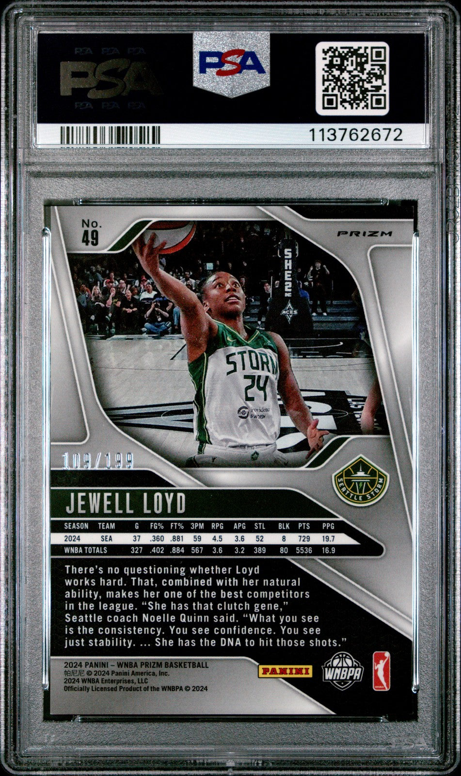 2024 Panini Prizm WNBA - JEWELL LOYD #49 - Blue Prizm /199 - PSA - /199