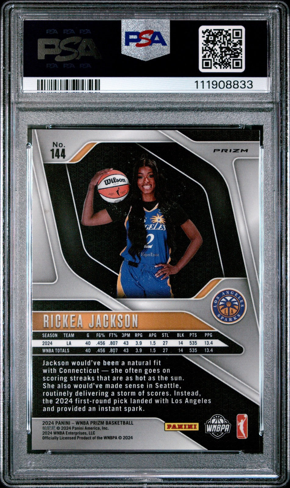2024 Panini Prizm WNBA - RICKEA JACKSON #144 - ICE ROOKIE - PSA 8