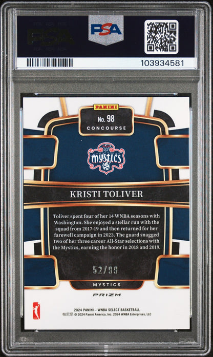 2024 Panini Select WNBA - KRISTI TOLIVER #98 - White Prizm /99 - PSA - /99