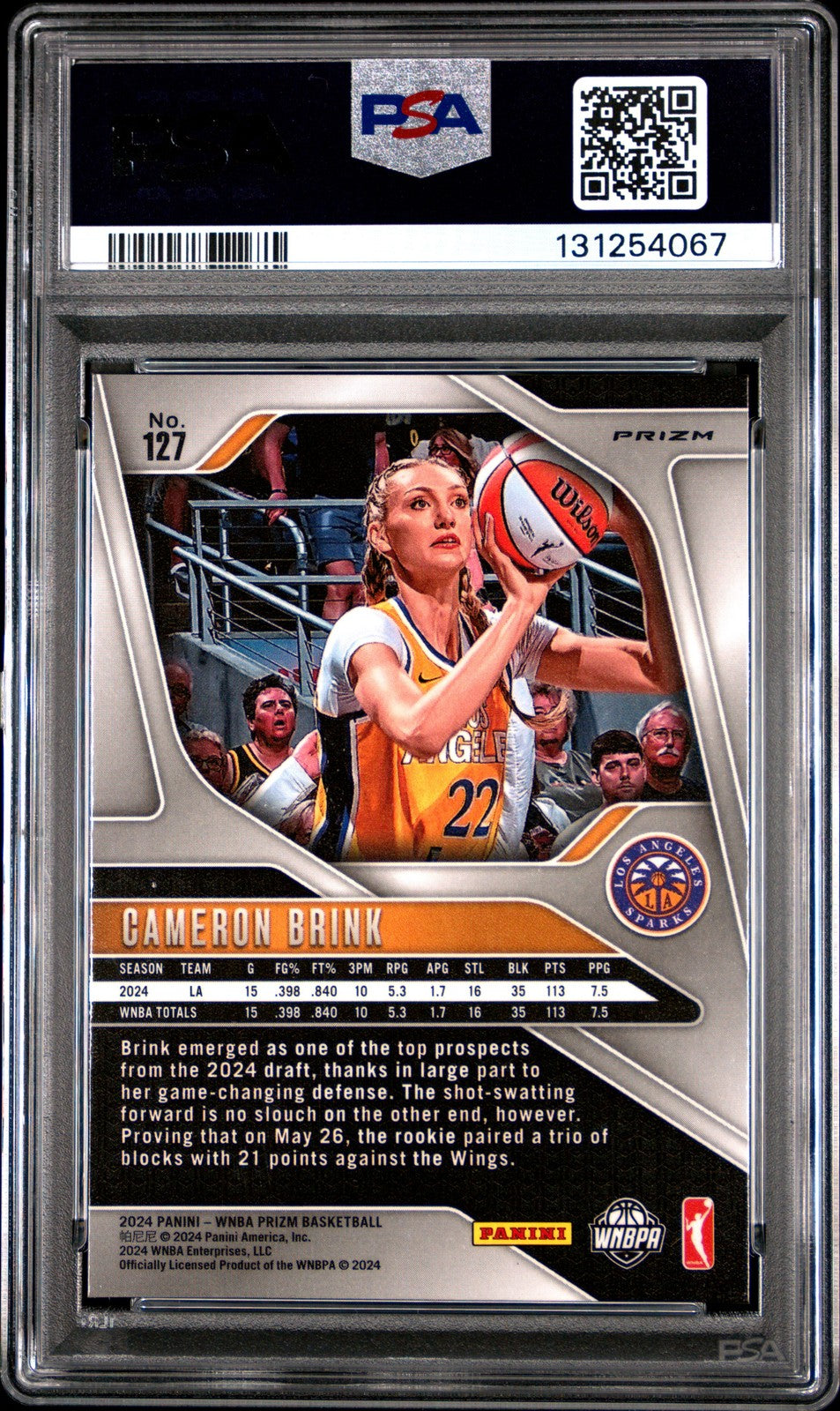 2024 Panini Prizm WNBA - CAMERON BRINK #127 - Ice Rookie - PSA - Ice ROOKIE