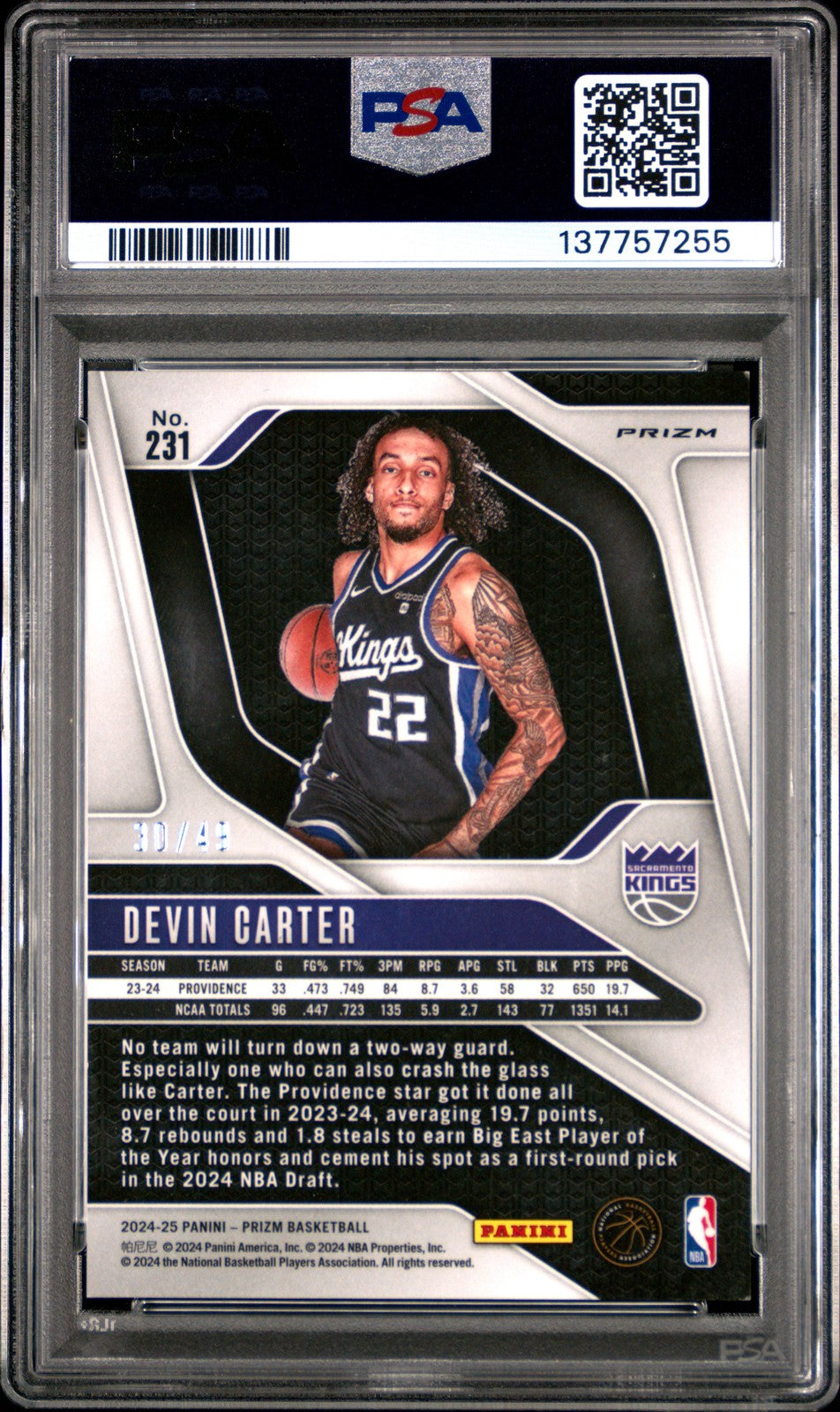 2024 Panini Prizm - DEVIN CARTER - ORANGE PRIZM /49 - ROOKIE - PSA - Rookie /49