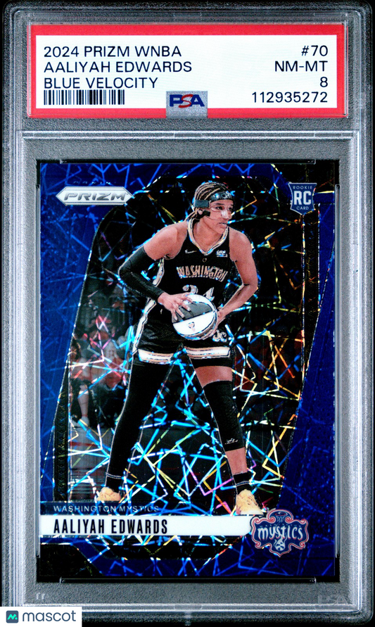2024 Panini Prizm WNBA- AALIYAH EDWARDS #70- Blue Velocity Rookie - PSA - ROOKIE