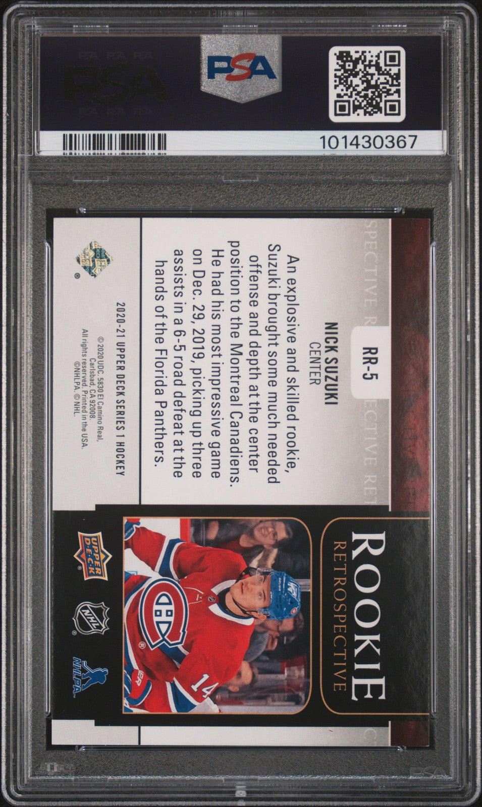 2020 Upper Deck Hockey NHL - NICK SUZUKI #RR5 - ROOKIE RETROSPECTIVE - PSA