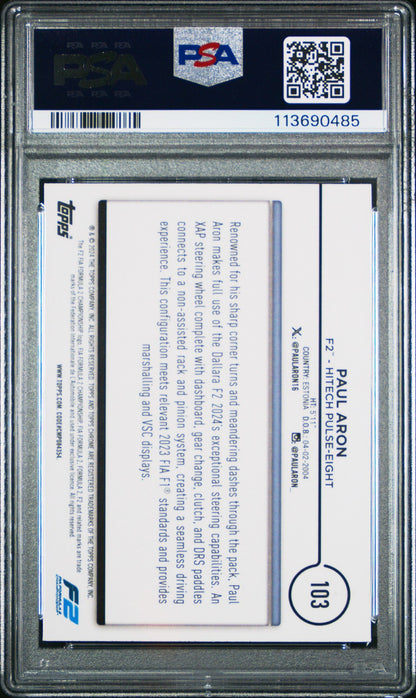2024 Topps Chrome Formula 1 SAPPHIRE - PAUL ARON #103 - PSA - F1 PSA