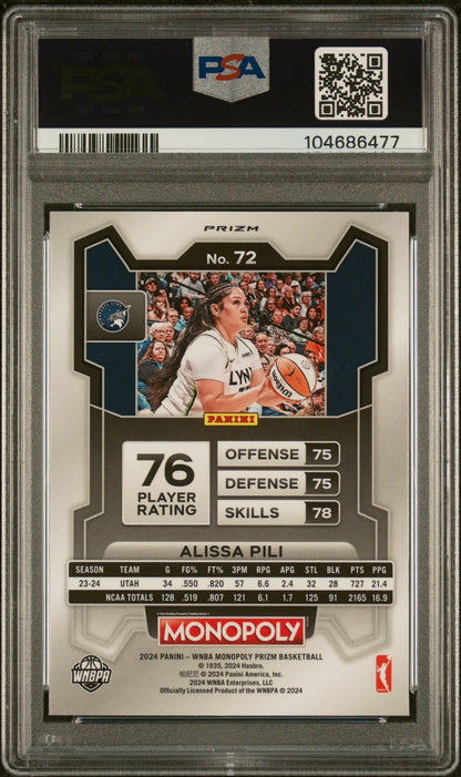 2024 Panini Prizm Monopoly WNBA - ALISSA PILI - RED CLASSIC ICON - PSA - ROOKIE