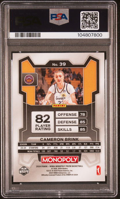 2024 Panini Prizm Monopoly WNBA - CAMERON BRINK #39 - Rookie - PSA 8 - ROOKIE
