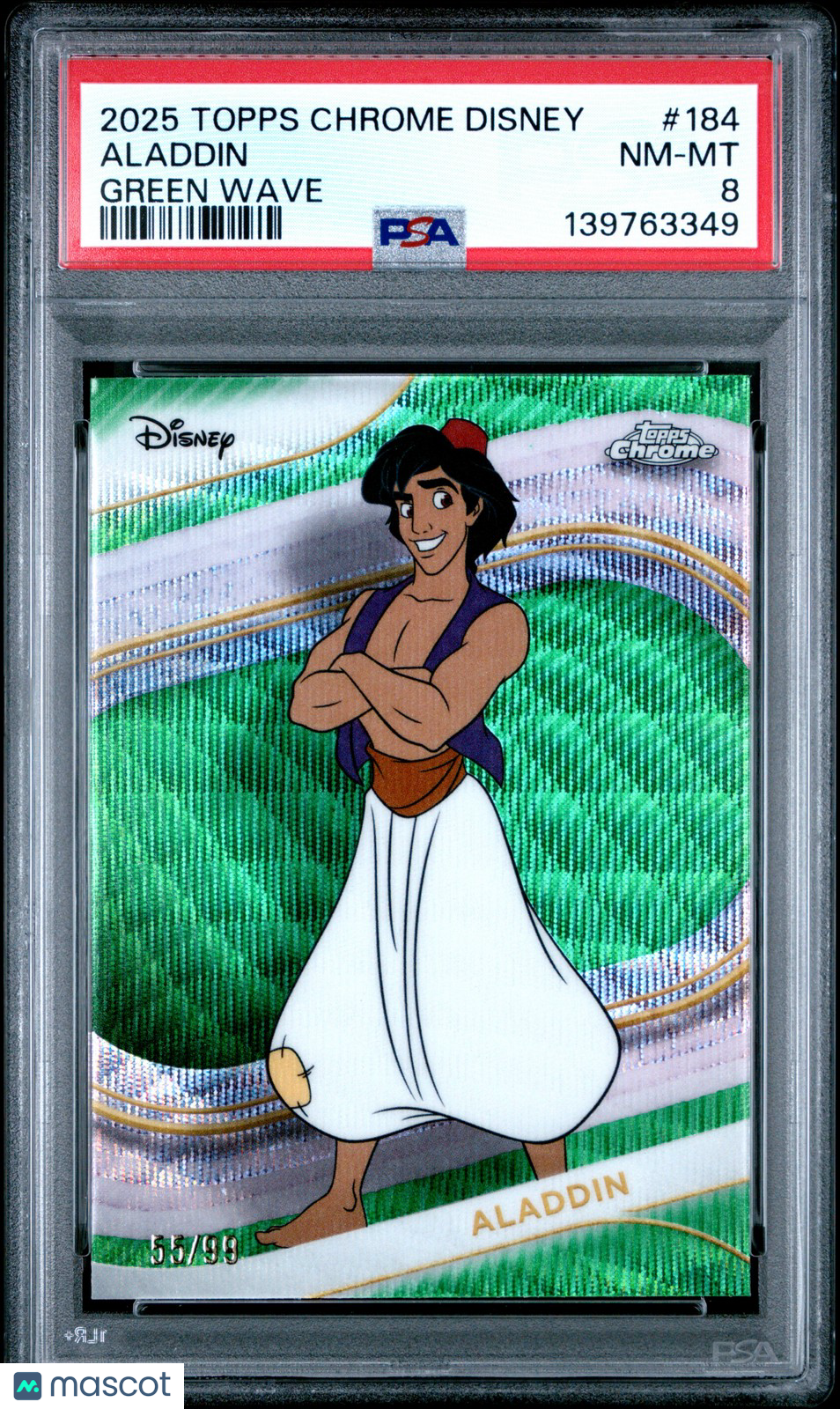 2025 Topps Chrome Disney - ALADDIN #184  - Green Wave /99 - PSA - Aladdin /99