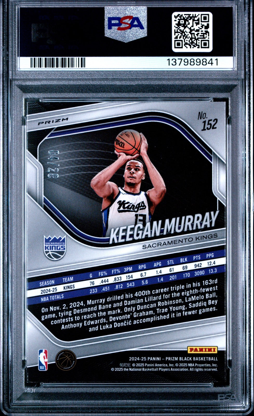 2024 Panini Prizm BLACK NBA - KEEGAN MURRAY - Cherry Blossom Prizm 4/20 - PSA 10