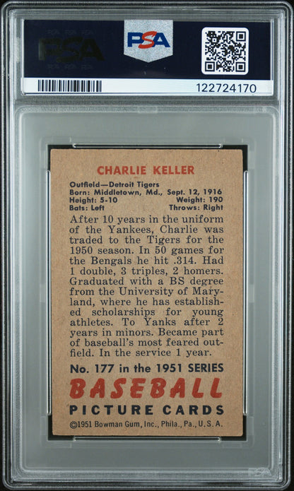 1951 Bowman Baseball MLB - CHARLIE KELLER #177 - PSA 4