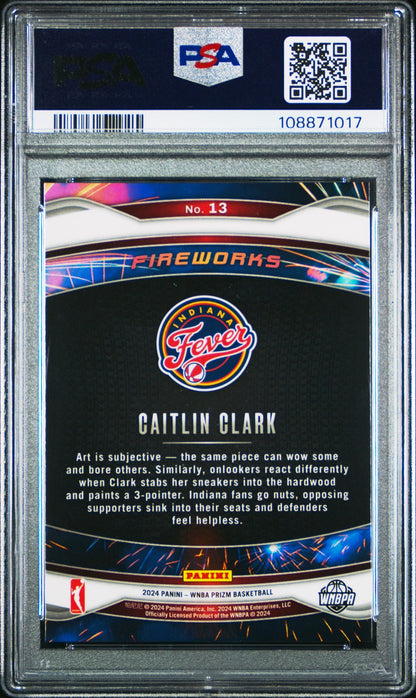 2024 Panini Prizm WNBA - CAITLIN CLARK #13 - Fireworks Rookie - PSA - ROOKIE