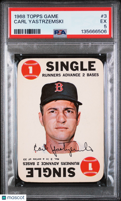 1968 Topps Game Baseball MLB - CARL YASTRZEMSKI #3 - "Single" - PSA 5