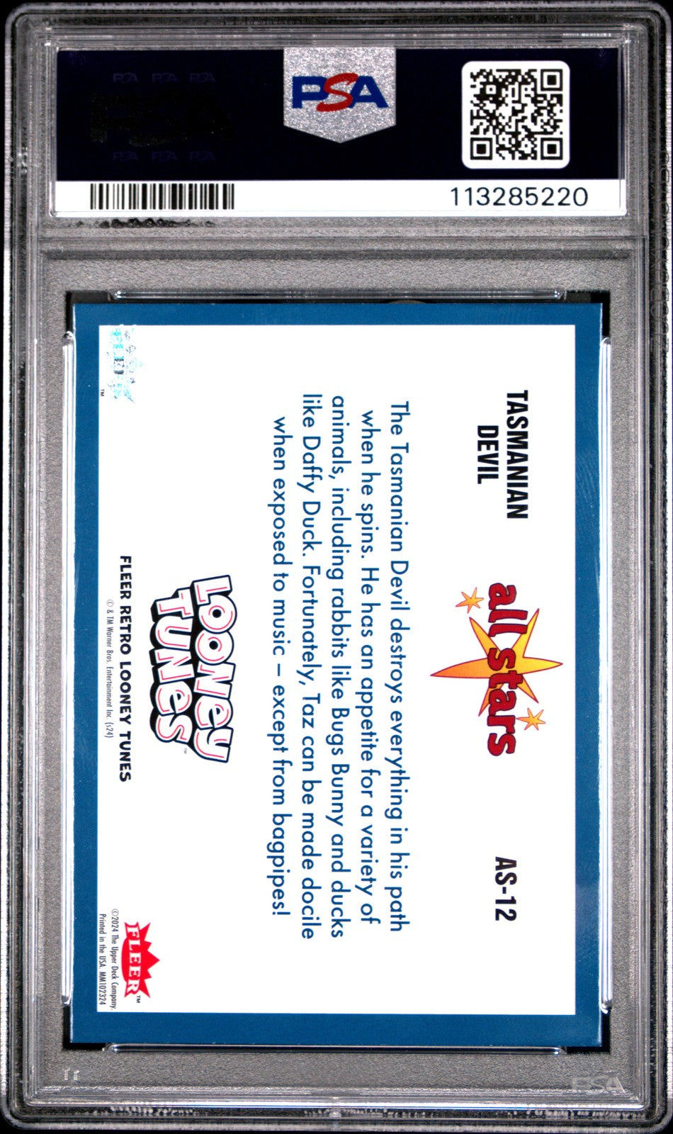 2024 Fleer Retro Looney Tunes - TASMANIAN DEVIL #12 - '92 ALL STARS RETRO - PSA