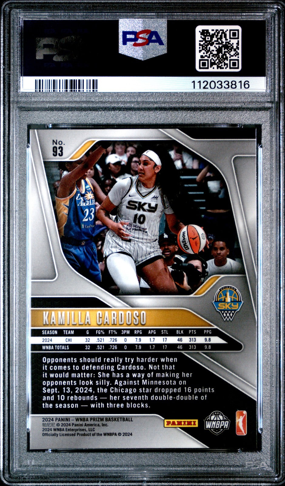 2024 Panini Prizm WNBA - KAMILLA CARDOSO #93 a - Rookie - PSA 8 - ROOKIE
