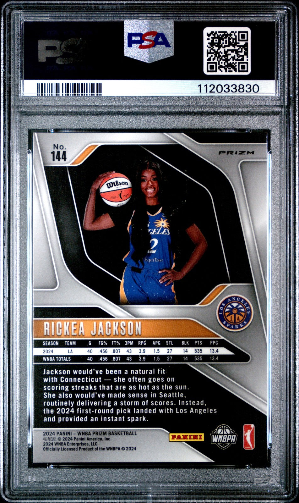 2024 Panini Prizm WNBA - RICKEA JACKSON #144 - ICE ROOKIE - PSA 9