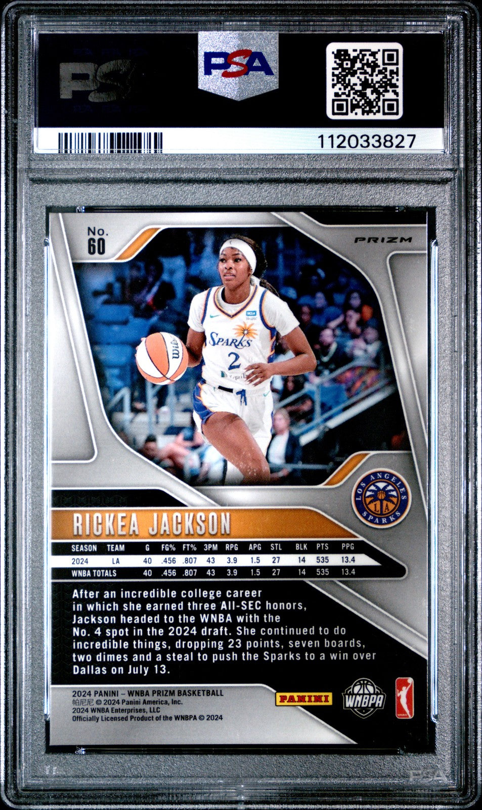 2024 Panini Prizm WNBA - RICKEA JACKSON #60 - BLUE VELOCITY - ROOKIE - PSA