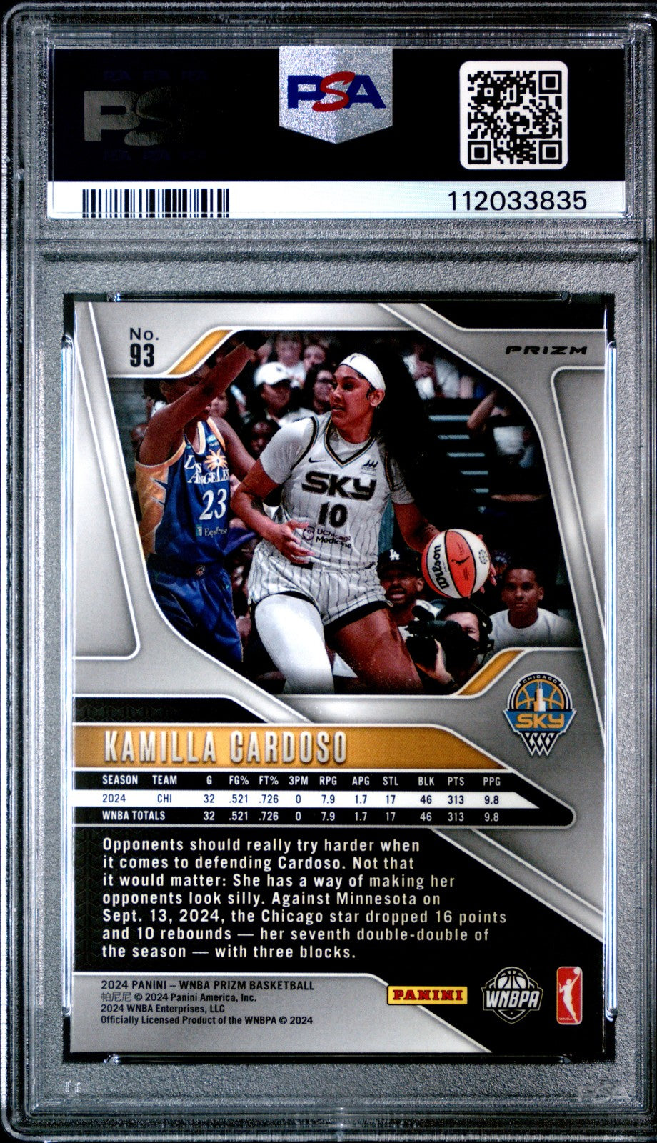 2024 Panini Prizm WNBA - KAMILLA CARDOSO #93 - Ice Rookie - PSA 7 - Ice ROOKIE
