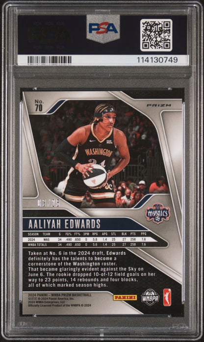 2024 Panini Prizm WNBA- AALIYAH EDWARDS #70 - Mojo Prizm /25 - PSA - ROOKIE /25