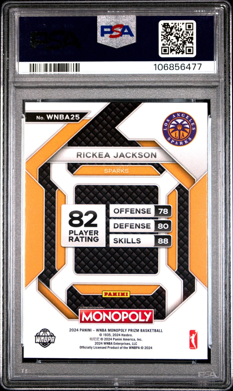 2024 Panini Prizm Monopoly WNBA - RICKEA JACKSON - Insert #25b - ROOKIE - PSA 10