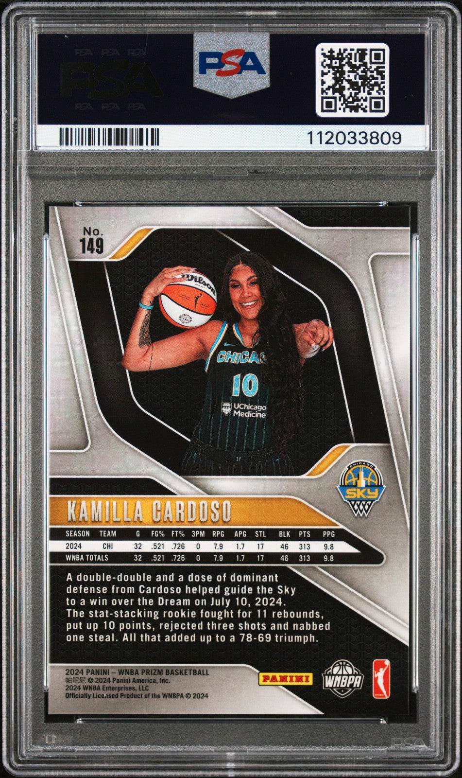 2024 Panini Prizm WNBA - KAMILLA CARDOSO #149 b - Rookie - PSA 8 - ROOKIE