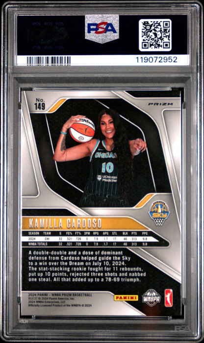 2024 Panini Prizm WNBA - KAMILLA CARDOSO #149 - Blue Velocity ROOKIE - PSA 10