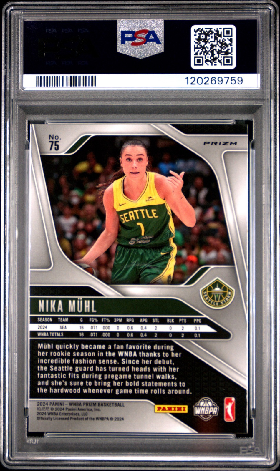 2024 Panini Prizm WNBA - NIKA MUHL #75 - Green Prizm Rookie - PSA - ROOKIE