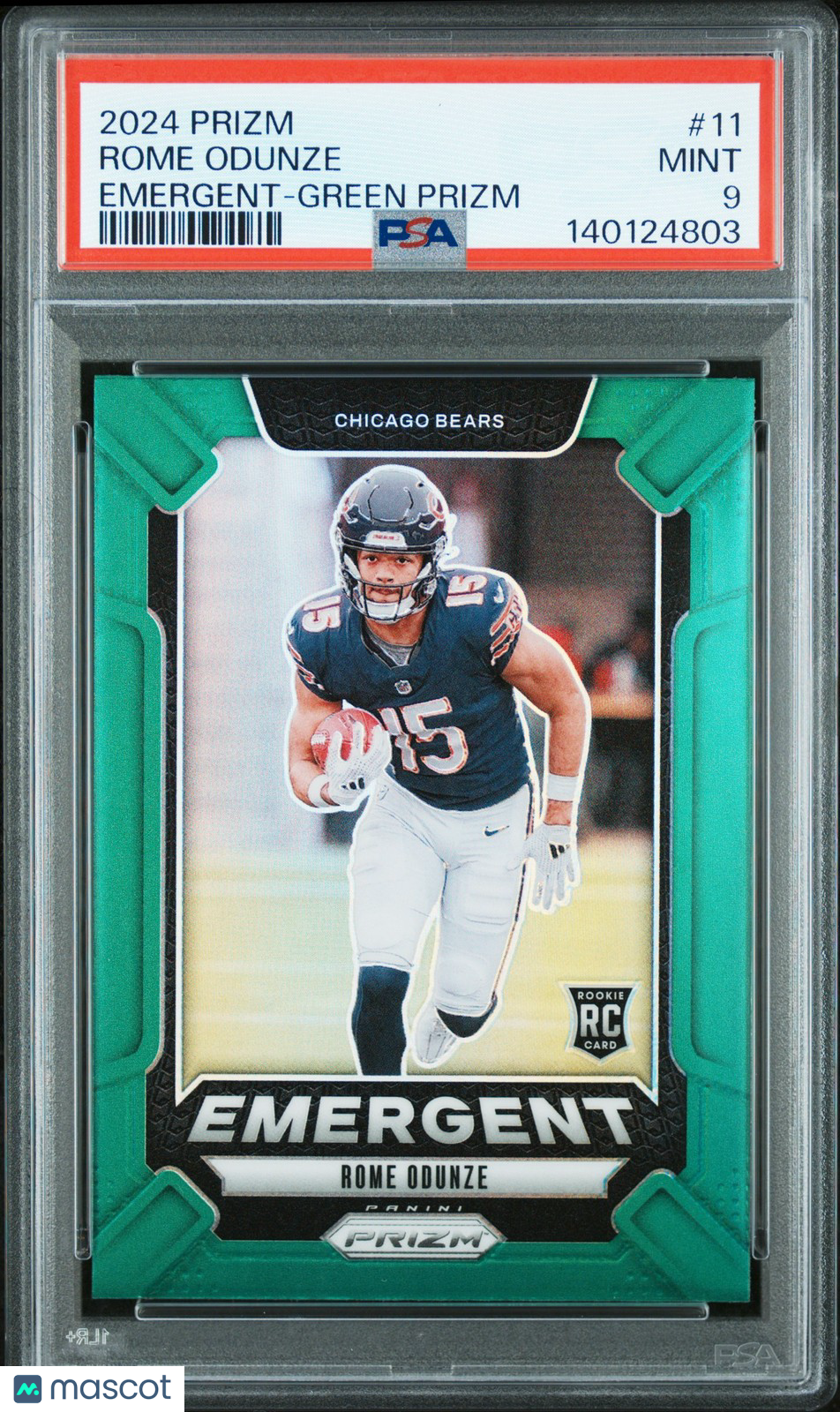 2024 Panini Prizm Football - ROME ODUNZE - EMERGENT Rookie - GREEN PRIZM - PSA