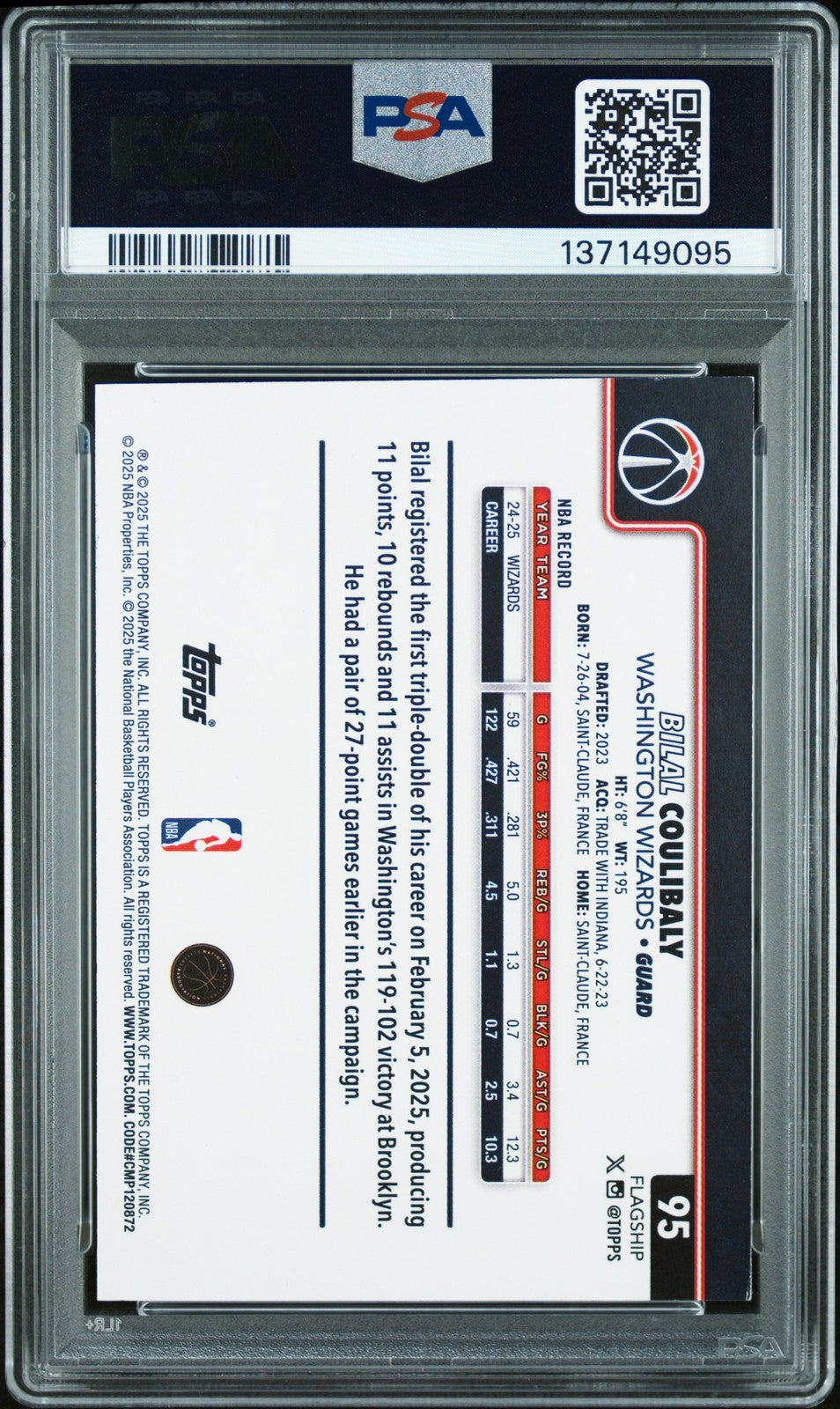 2025 Topps NBA - BILAL COULIBALY #95 - WOOD /25 - PSA - Wood /25