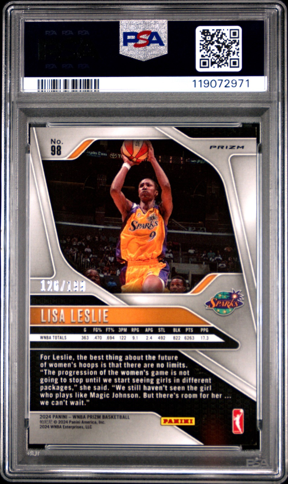 2024 Panini Prizm WNBA - LISA LESLIE #98 - Blue Pulsar /199 - PSA 9 - /199