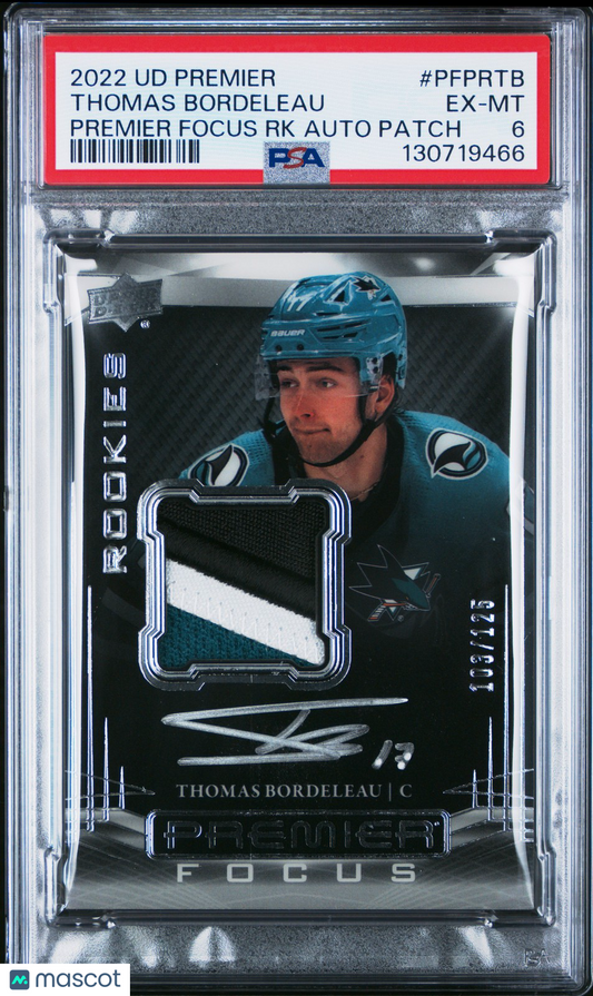 2022 UD Premier Hockey - THOMAS BORDELEAU - Rookie Patch Auto /125 - PSA - /125