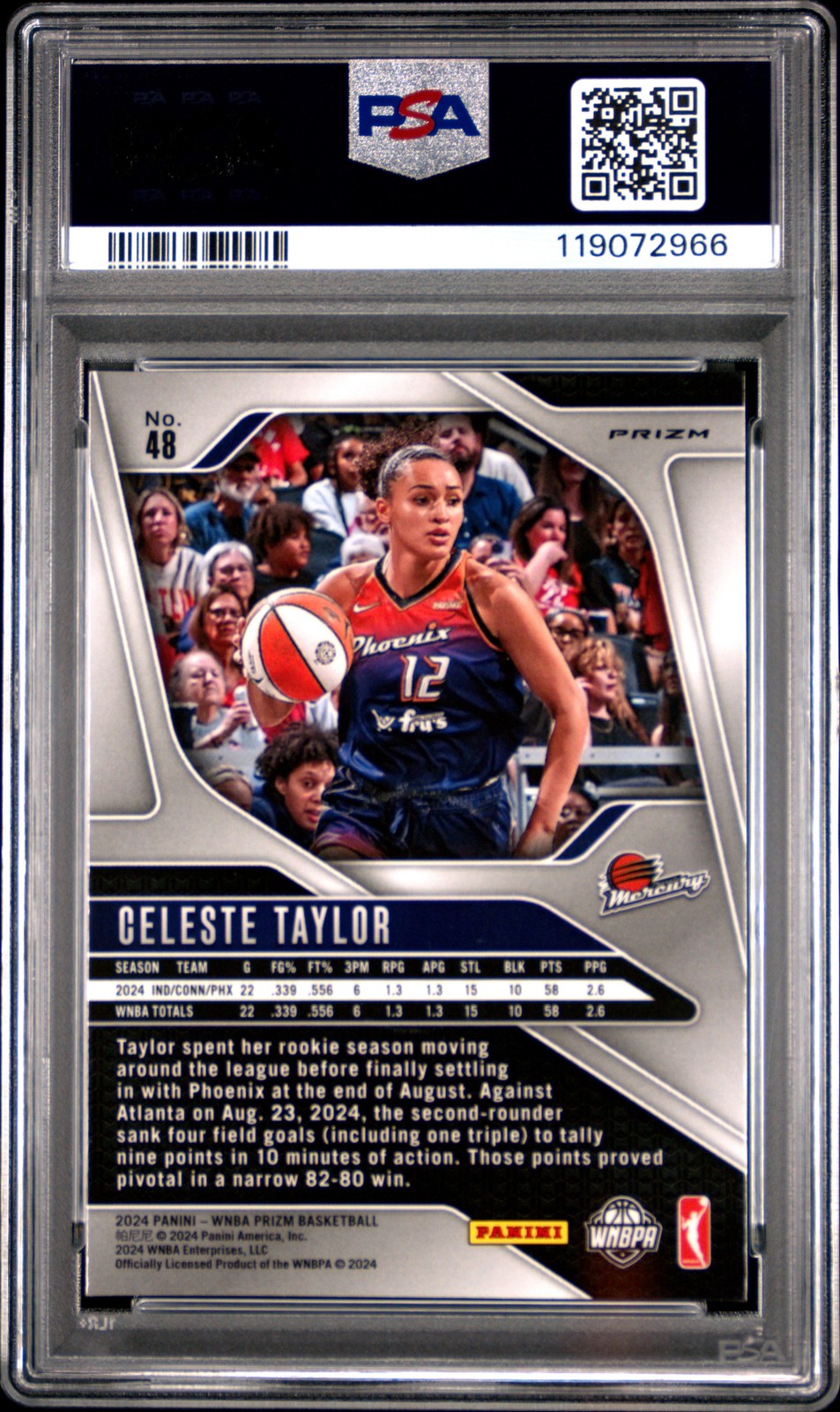 2024 Panini Prizm WNBA - CELESTE TAYLOR - ORANGE VELOCITY Rookie - PSA - ROOKIE