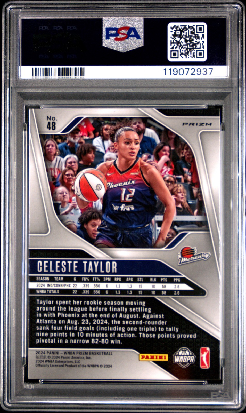 2024 Panini Prizm WNBA - CELESTE TAYLOR - ROOKIE - Green Prizm Rookie - PSA 10