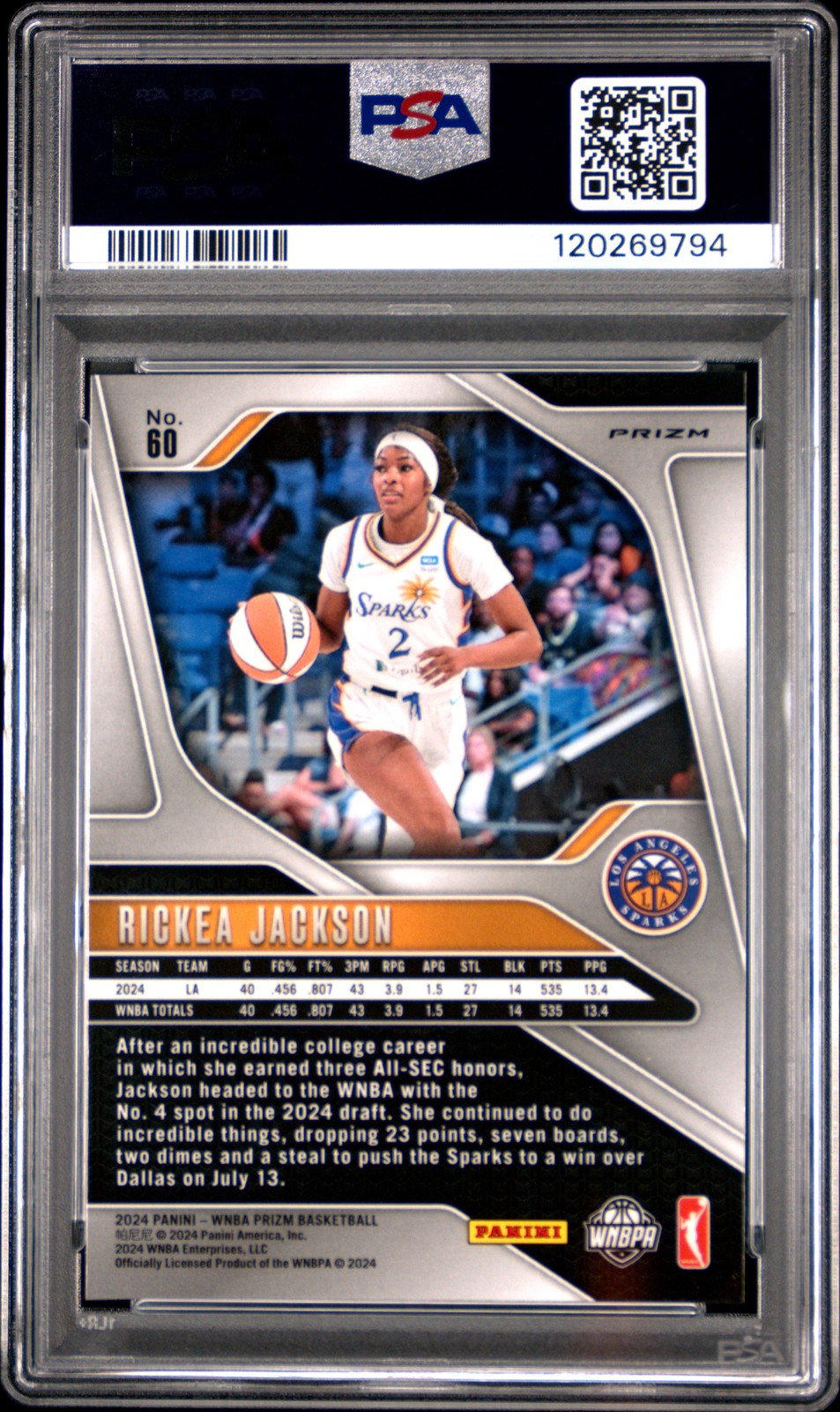 2024 Panini Prizm WNBA - RICKEA JACKSON #60 - Rookie ORANGE VELOCITY - PSA