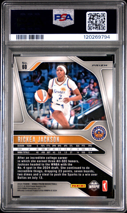 2024 Panini Prizm WNBA - RICKEA JACKSON #60 - Rookie ORANGE VELOCITY - PSA