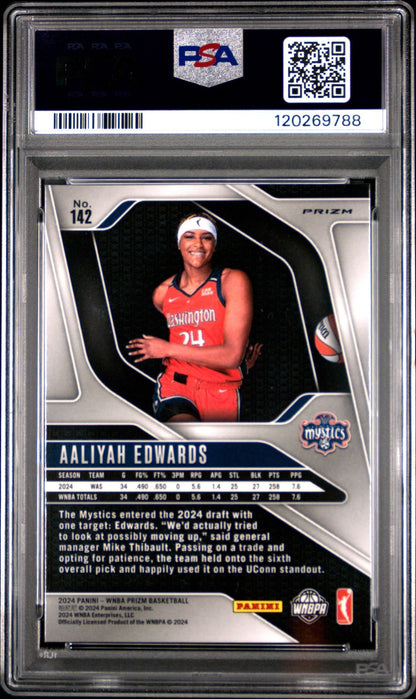 2024 Panini Prizm WNBA- AALIYAH EDWARDS #142- Silver Prizm Rookie - PSA - ROOKIE