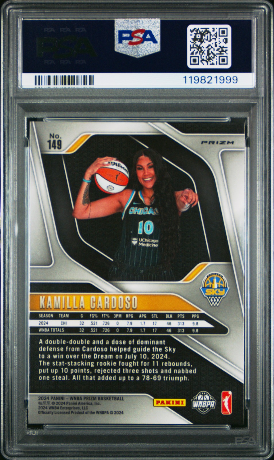 2024 Panini Prizm WNBA - KAMILLA CARDOSO #149b - Ice Rookie - PSA 9 - Ice ROOKIE