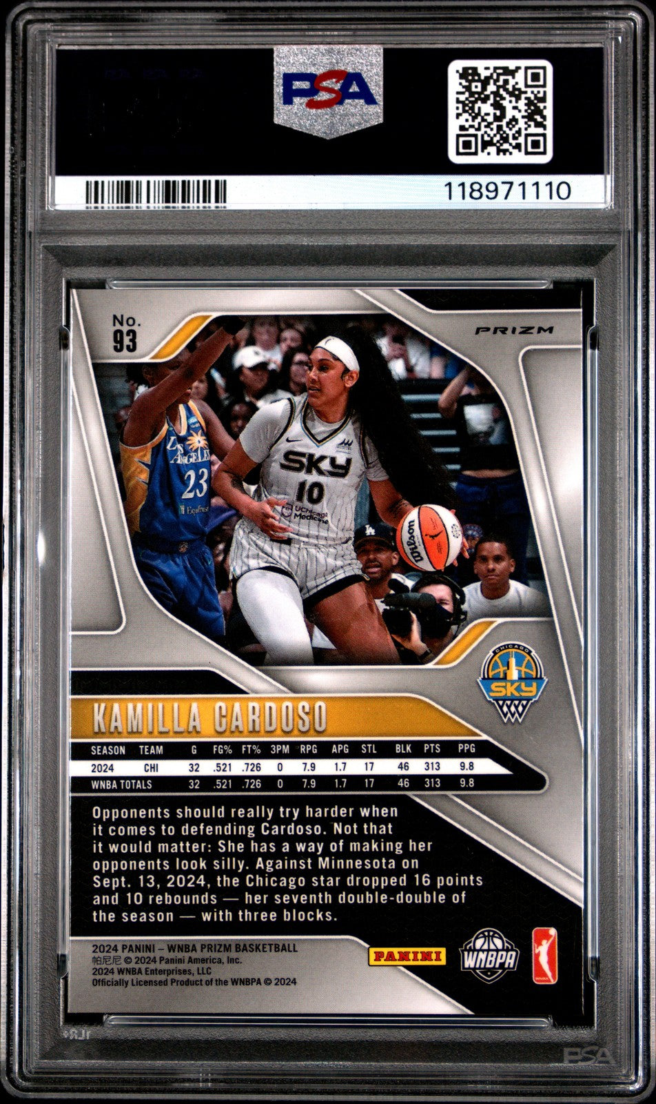 2024 Panini Prizm WNBA - KAMILLA CARDOSO #93 - Ice Rookie - PSA 9 - Ice ROOKIE