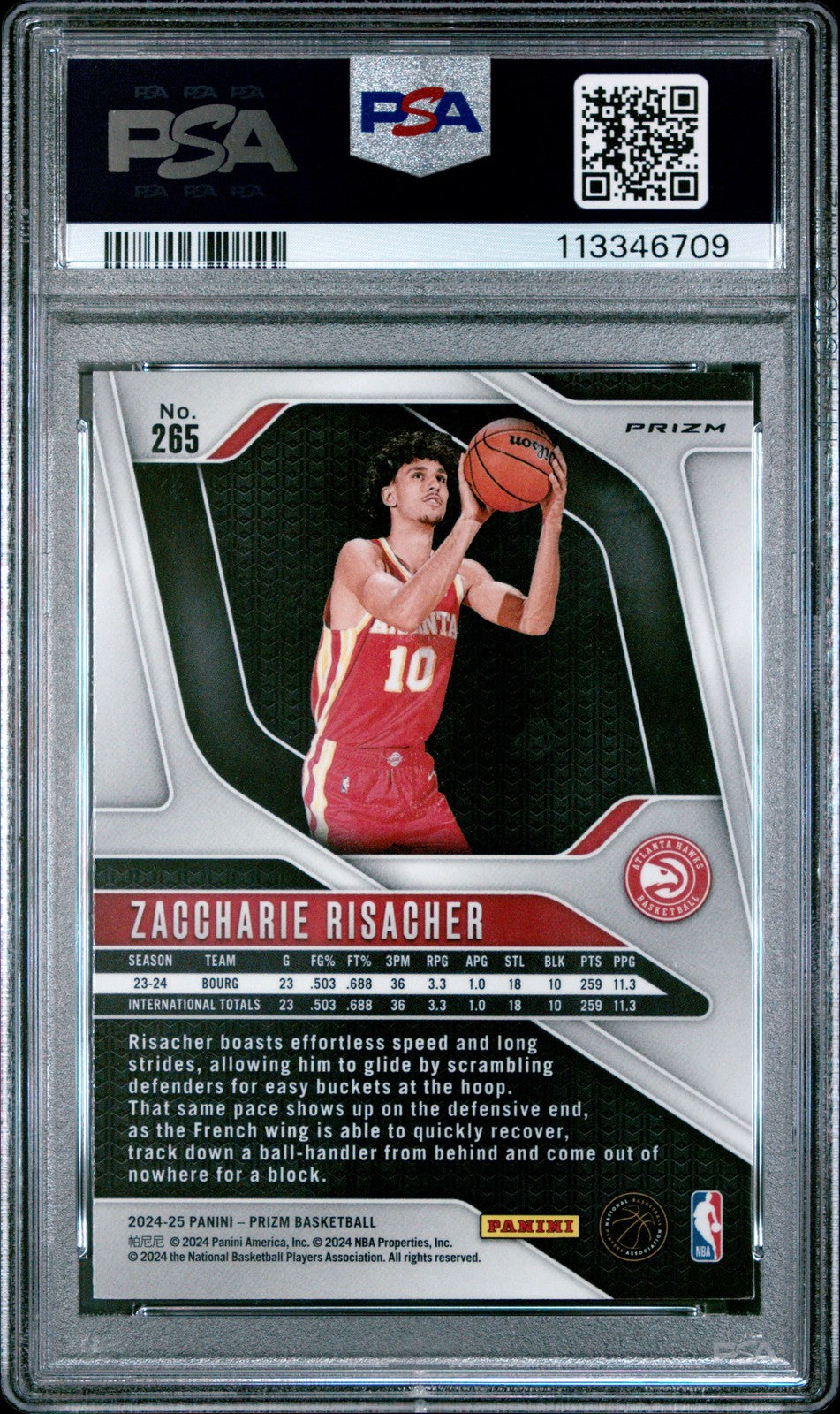 2024 Panini Prizm NBA - ZACCHARIE RISACHER #265 - ICE Rookie - PSA - ROOKIE