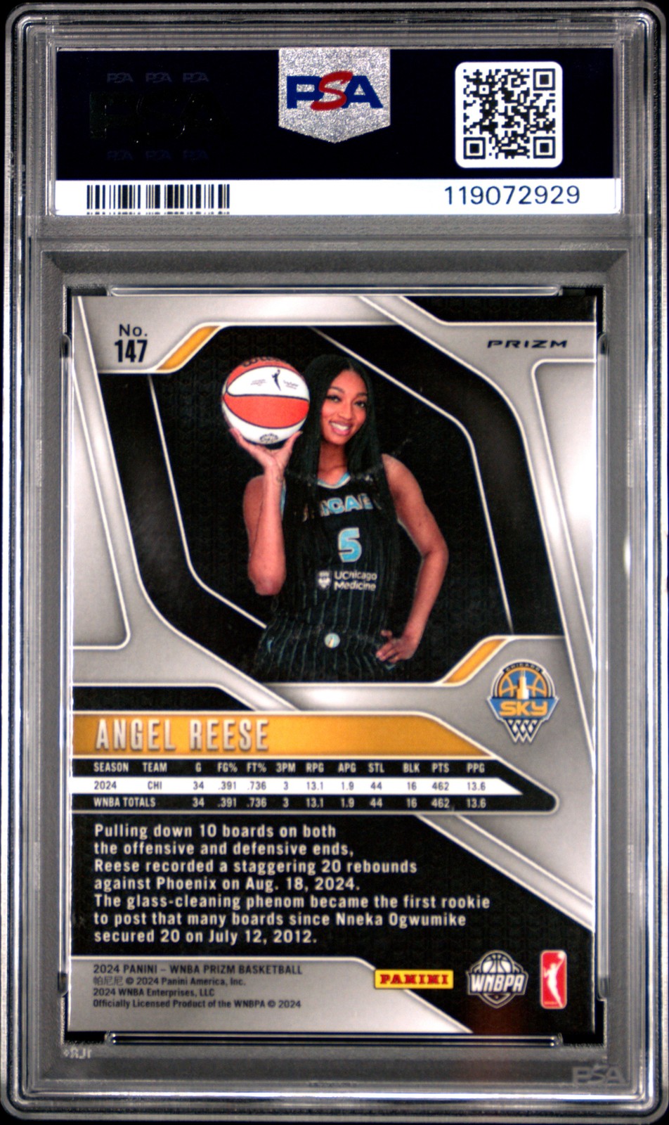 2024 Panini Prizm WNBA - ANGEL REESE #147 - Silver Prizm Rookie - PSA - ROOKIE