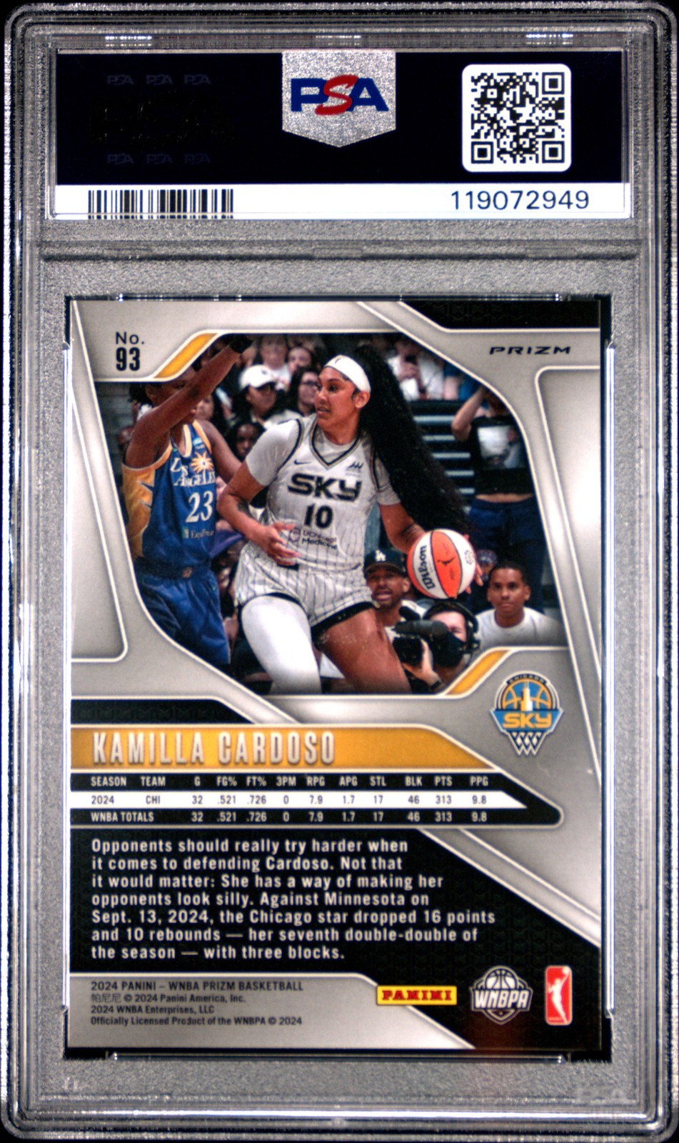2024 Panini Prizm WNBA- KAMILLA CARDOSO - Orange Ice Rookie - PSA 9 - Orange Ice