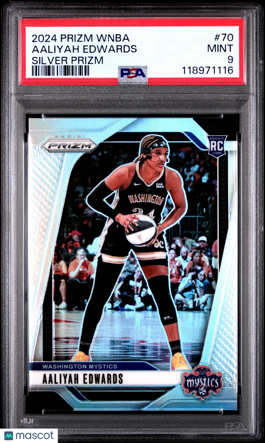 2024 Panini Prizm WNBA- AALIYAH EDWARDS #70b- Silver Prizm Rookie - PSA - ROOKIE