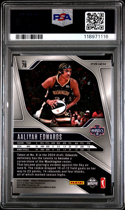 2024 Panini Prizm WNBA- AALIYAH EDWARDS #70b- Silver Prizm Rookie - PSA - ROOKIE
