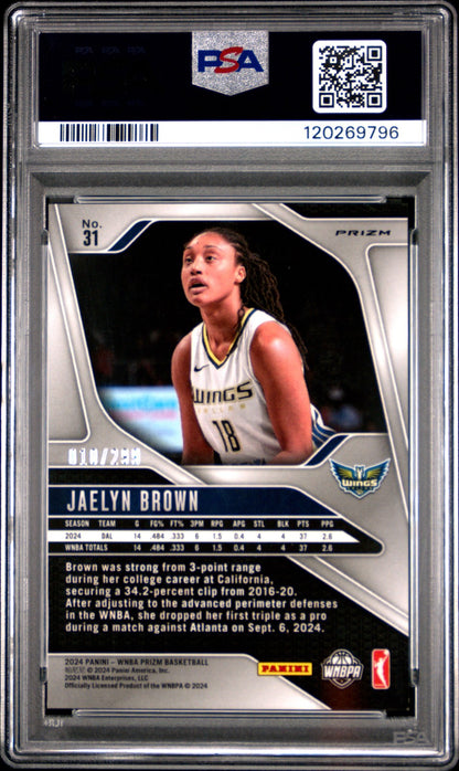 2024 Panini Prizm WNBA - JAELYN BROWN #31 - Rookie Red Pulsar/299 - PSA 10
