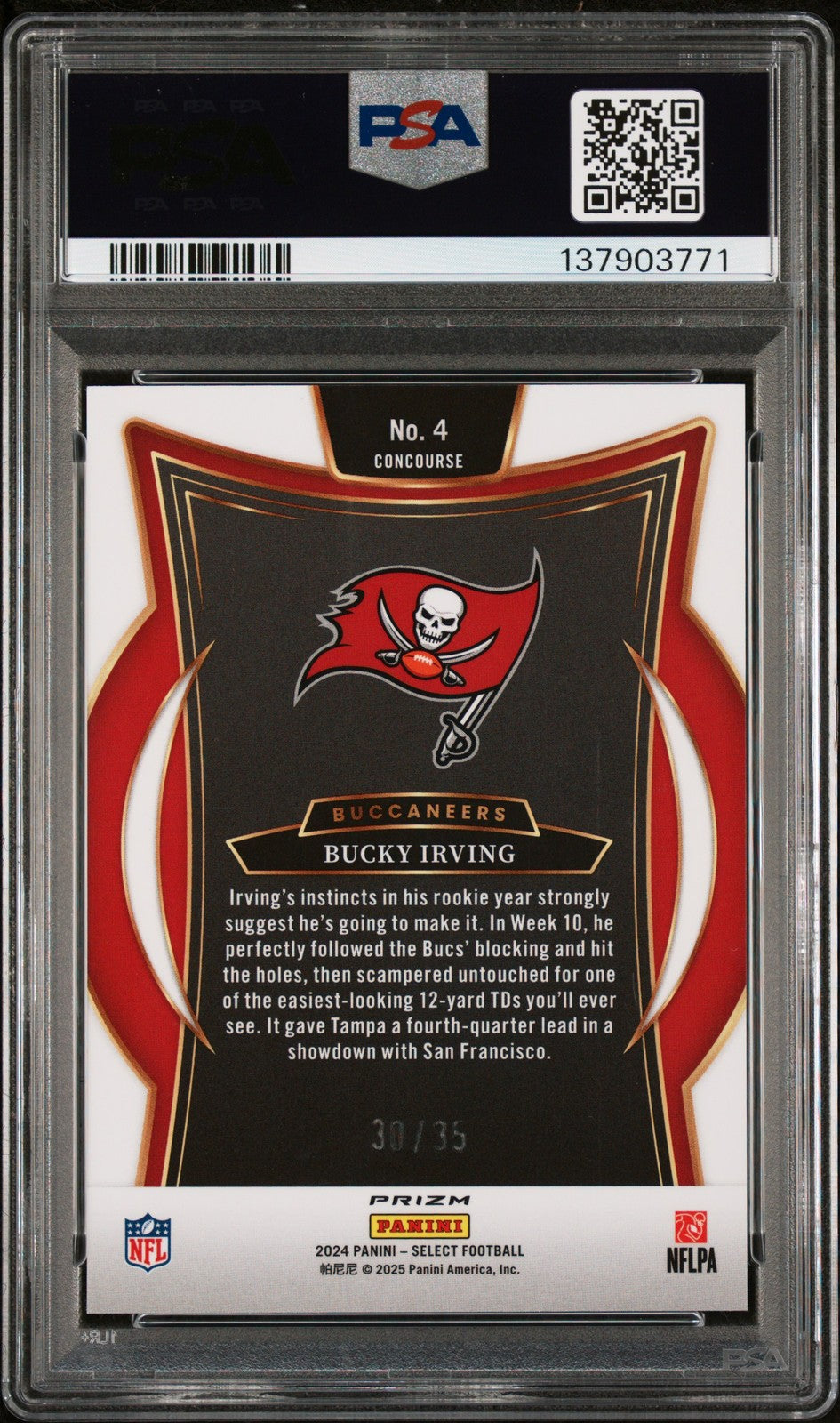 2024 Panini Select Football - BUCKY IRVING - WHITE PRIZM /35 - ROOKIE - PSA -/35