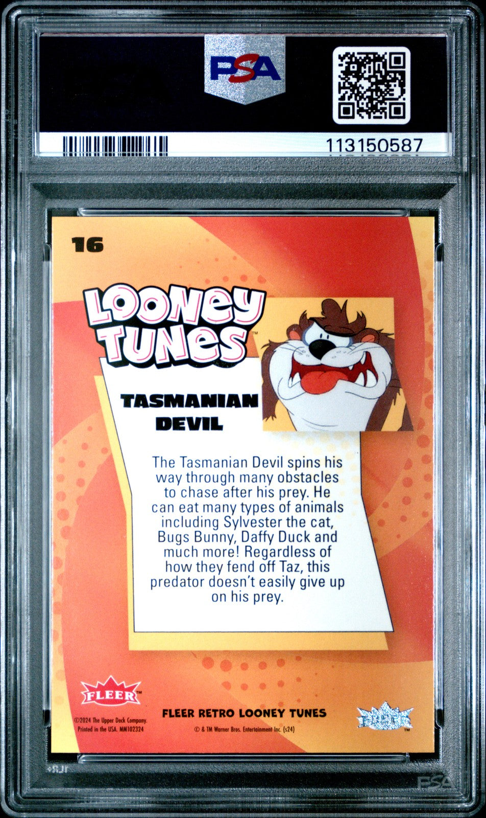 2024 Fleer Retro Looney Tunes -  TASMANIAN DEVIL #16 - PSA 10