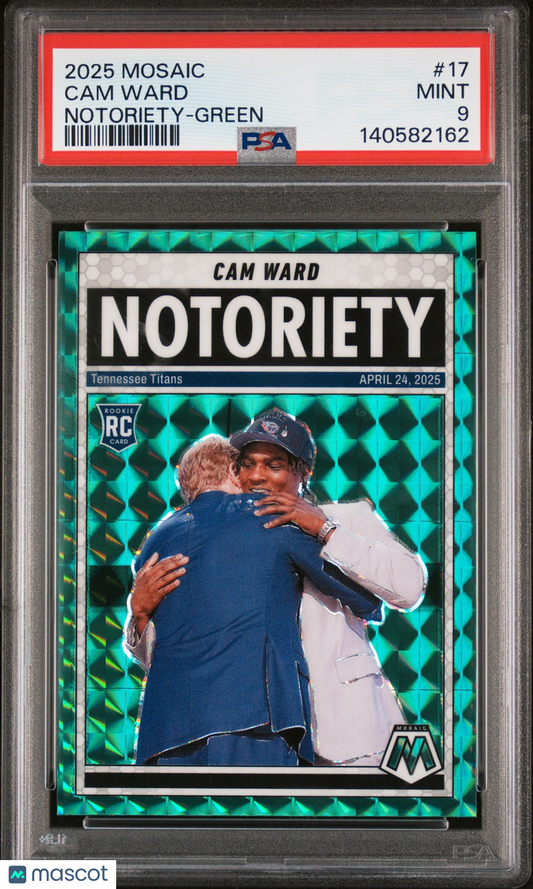 2025 Panini Mosaic Football NFL - CAM WARD #17 - NOTORIETY GREEN - PSA - ROOKIE
