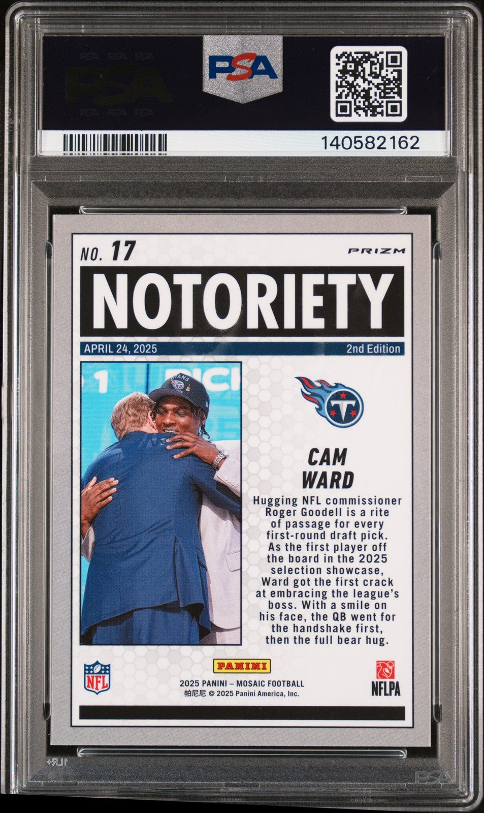 2025 Panini Mosaic Football NFL - CAM WARD #17 - NOTORIETY GREEN - PSA - ROOKIE