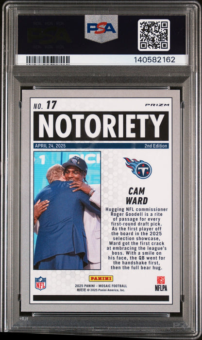 2025 Panini Mosaic Football NFL - CAM WARD #17 - NOTORIETY GREEN - PSA - ROOKIE
