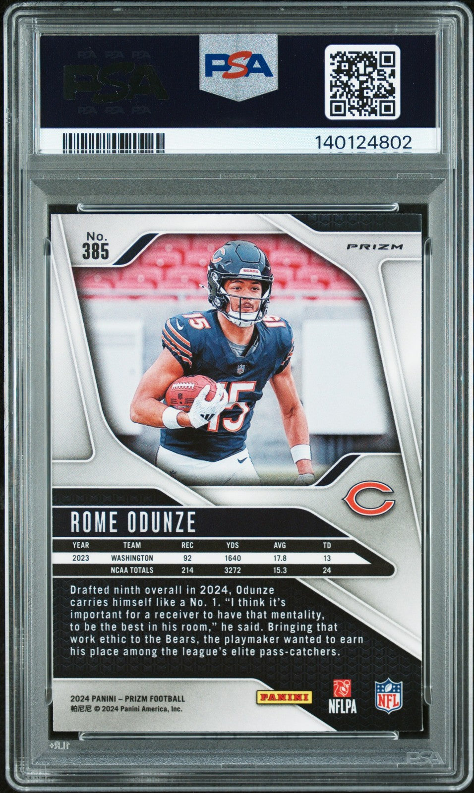 2024 Panini Prizm Football NFL - ROME ODUNZE #385 - GREEN PRIZM - PSA - ROOKIE