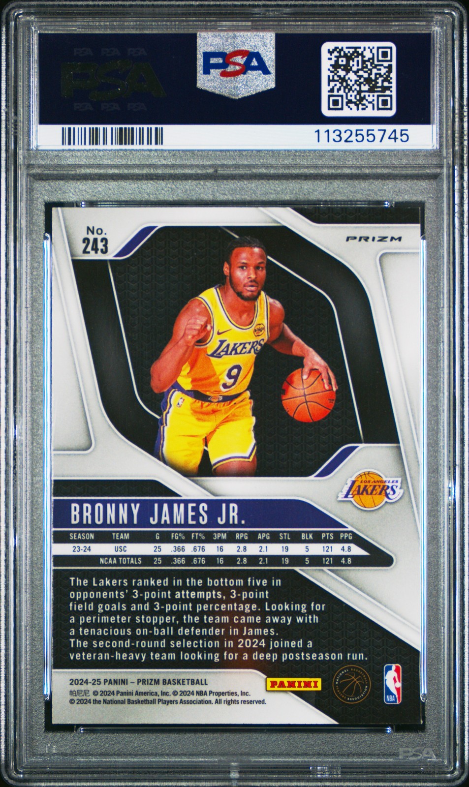 2024 Panini Prizm Basketball NBA - BRONNY JAMES JR. - SILVER PRIZM Rookie - PSA