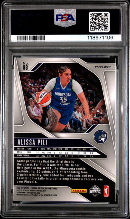2024 Panini Prizm WNBA - ALISSA PILI #83 - Ice Rookie - PSA 8 - Ice ROOKIE